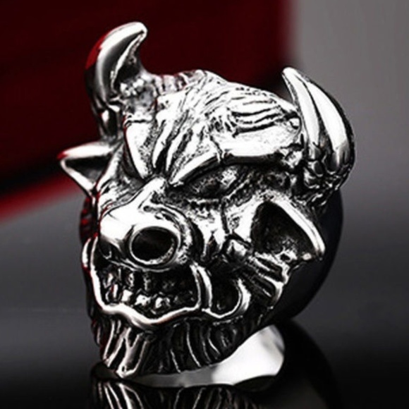 Bull OX Head Biker Rocker Punk Ring Vintage Rock - Picture 3 of 3